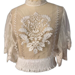 forever 21 Elegant Sheer Lace Top with Embroidered Design
